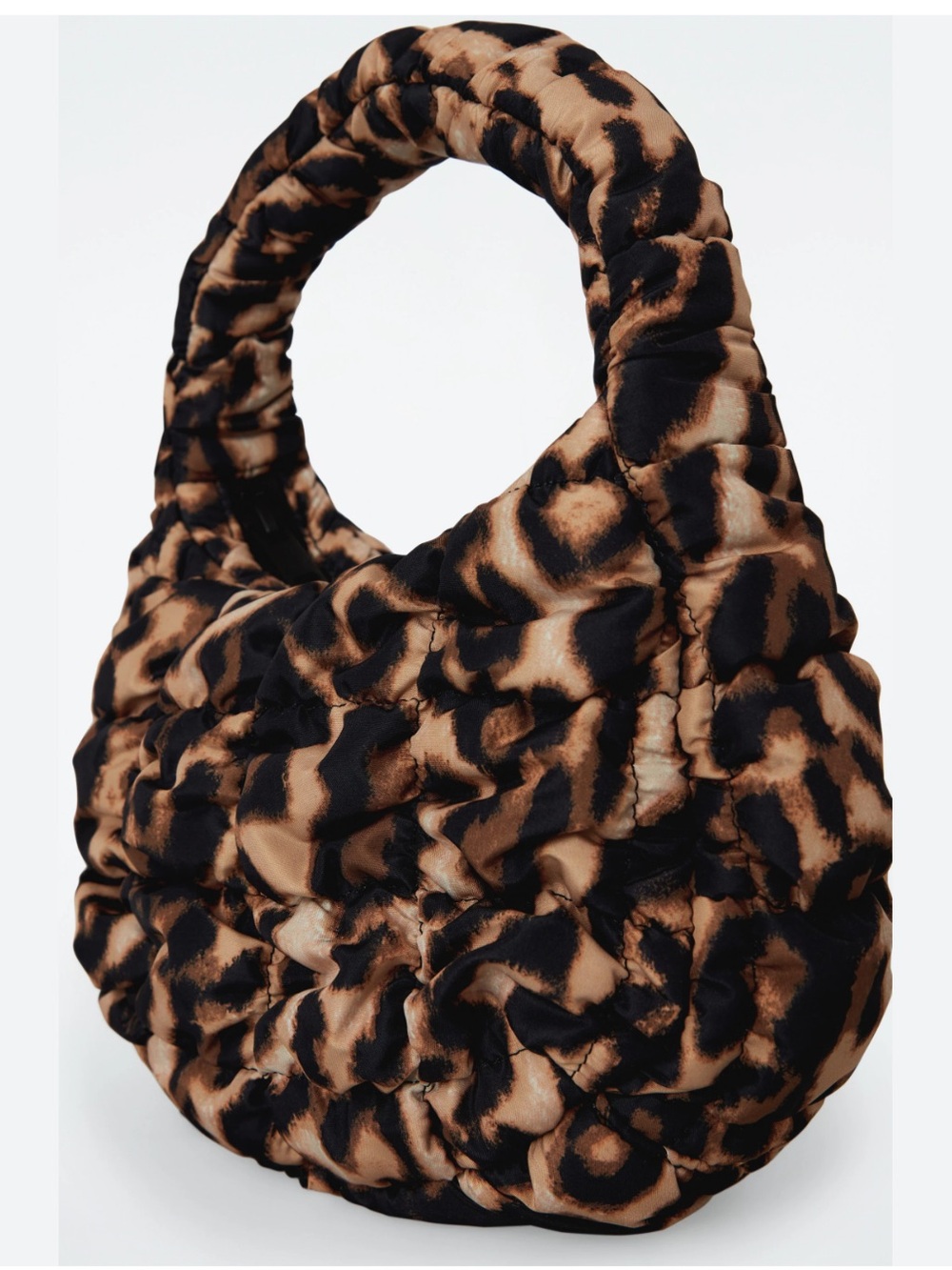 COS Micro Leopard Print Puffer Hobo Bag - Brown/Black